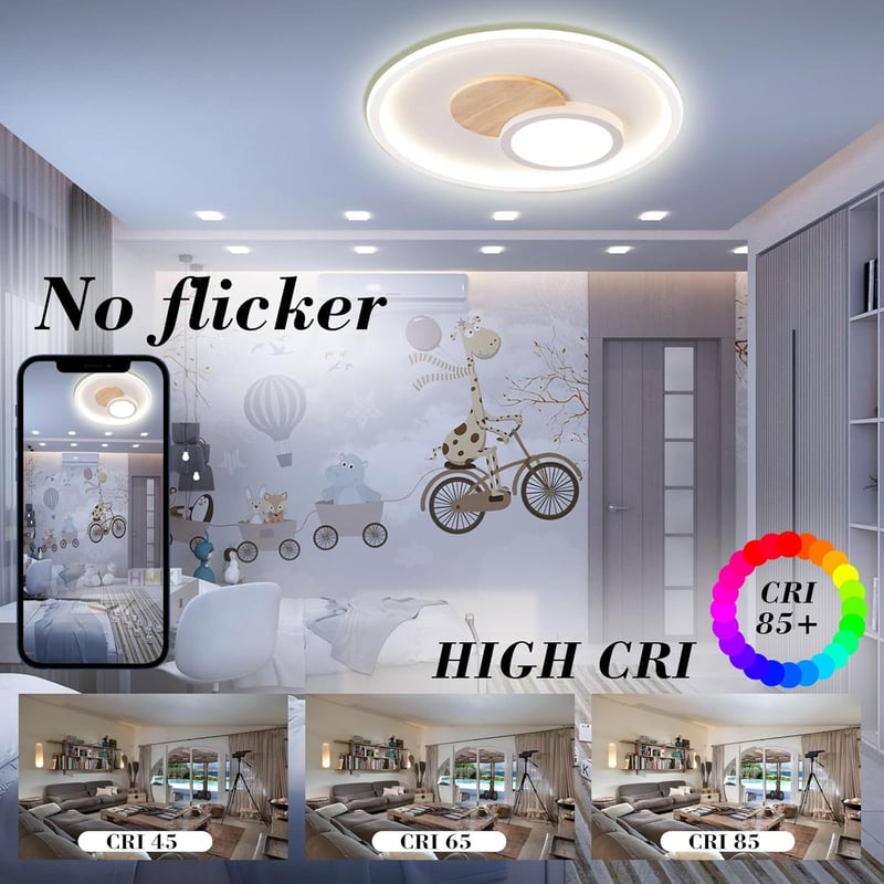FitzMia Modern Fa LED Mennyezeti Lámpa - Távirányítós, Szabályozható Fényerő, 3 Színhőmérséklet, Memória Funkcióval Hálószobába, Nappaliba