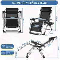 Fiutazge 83 cm široké skladacie záhradné ležadlo s nastaviteľným operadlom, vankúšom, opierkou hlavy a 2 držiakmi na poháre, na terasu, balkón a pláž, sivé 2
