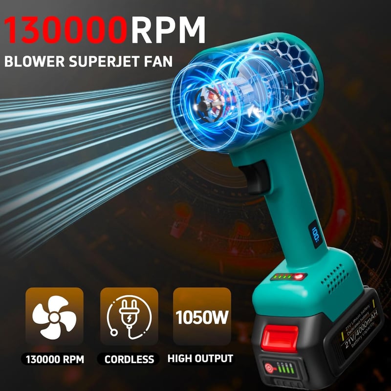 Fiutazge Akkumulátoros Levegőfúvó Makita 18V-hoz, 1050W Turbó Jet, 130000 RPM