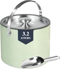 FiveHome 3.2L Jégkocka Tároló Fedéllel és Kanállal, Rozsdamentes Acél Jégvödör Mintazöld 1