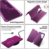 Husă tip carte Fiyer pentru Samsung Galaxy S26 Ultra 5G, Clear View, cu efect de oglindă și funcție de suport, protecție 360 grade din PC și piele ecologică, transparentă 8