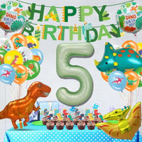 Fizdoqg Dinosaurus narodeninová dekoračná sada, 5-dielny párty balíček s balónmi, fóliovým balónom, vlajkami a ozdobami na muffiny 4