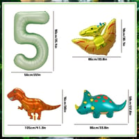 Fizdoqg Dinosaurus narodeninová dekoračná sada, 5-dielny párty balíček s balónmi, fóliovým balónom, vlajkami a ozdobami na muffiny 3