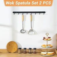 FJNATINH Wok spatula és kanalszett rozsdamentes acélból, 2 részes konyhai eszköz 2