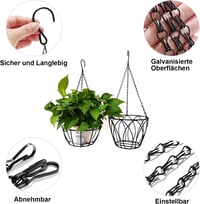 FL HUA 6 db függő virágkosár lánc 50 cm fekete fém lánc 2 kampós csavar rögzítővel virágcseréphez madáretetőhöz lámpához 3