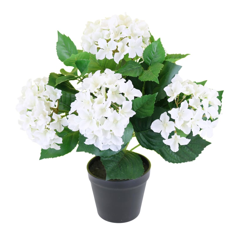 Hortensie Artificială Flair Flower în Ghiveci Alb, 40 cm, Plantă Decorativă Realistă cu Flori, Decorațiune pentru Masă în Living sau Birou