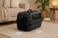 Cuscă de transport auto pentru câini Flamingo Naomi, negru, mărimea XS, 33,5x50x34,5 cm, plastic și metal, cu 2 uși metalice, încuietoare de siguranță, plafon detașabil și mâner 3