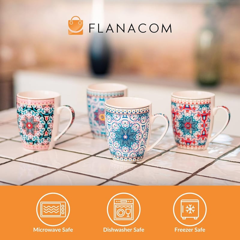 Flanacom 4 részes Boho kávéscsésze szett 300ml orientális mintás kerámia
