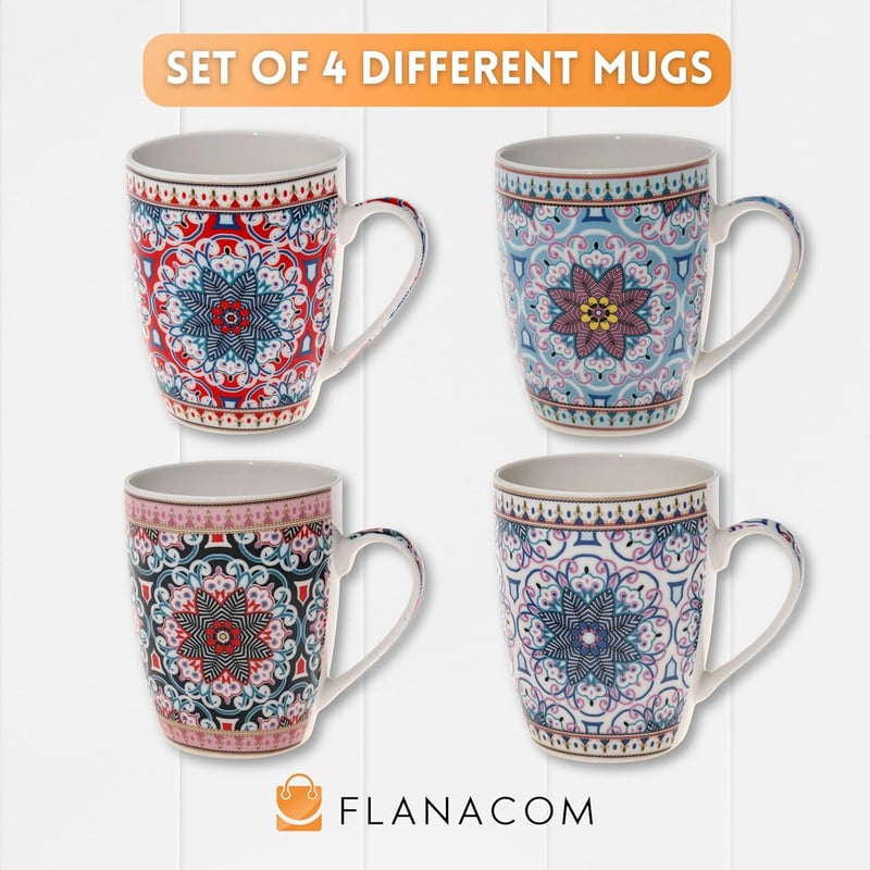 Flanacom 4 részes Boho kávéscsésze szett 300ml orientális mintás kerámia