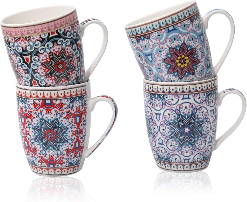 Flanacom 4 részes Boho kávéscsésze szett 300ml orientális mintás kerámia