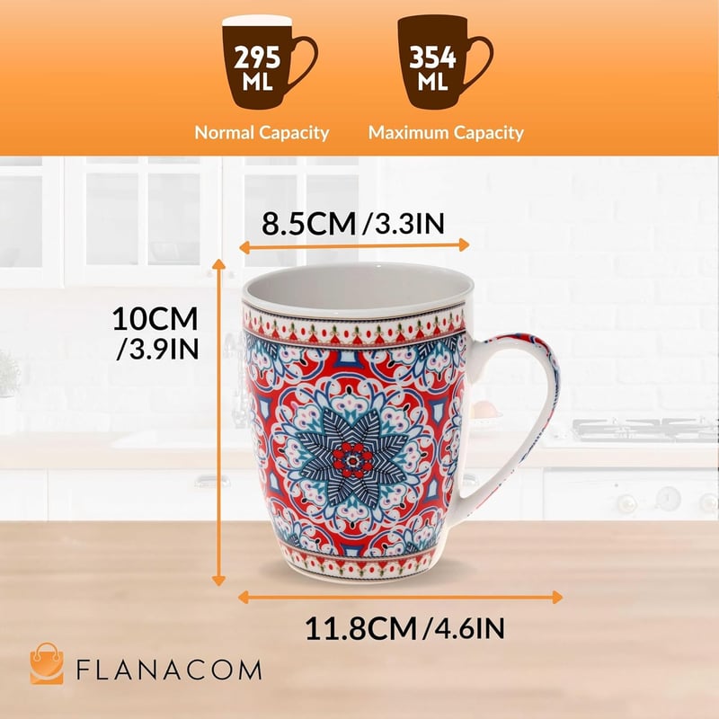 Flanacom 4 részes Boho kávéscsésze szett 300ml orientális mintás kerámia