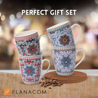Flanacom 4 részes Boho kávéscsésze szett 300ml orientális mintás kerámia 5