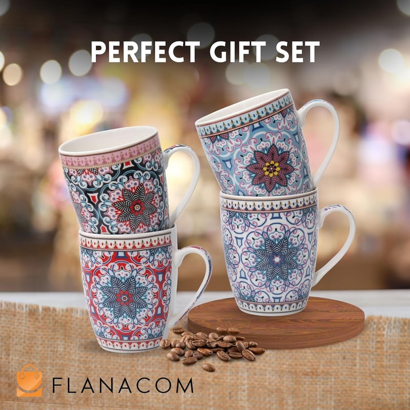 Flanacom 4 részes Boho kávéscsésze szett 300ml orientális mintás kerámia