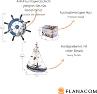 Flanacom Fürdőszoba Dekoráció Szett 3 Részes Tengeri Stílusú Fa Kiegészítő 3