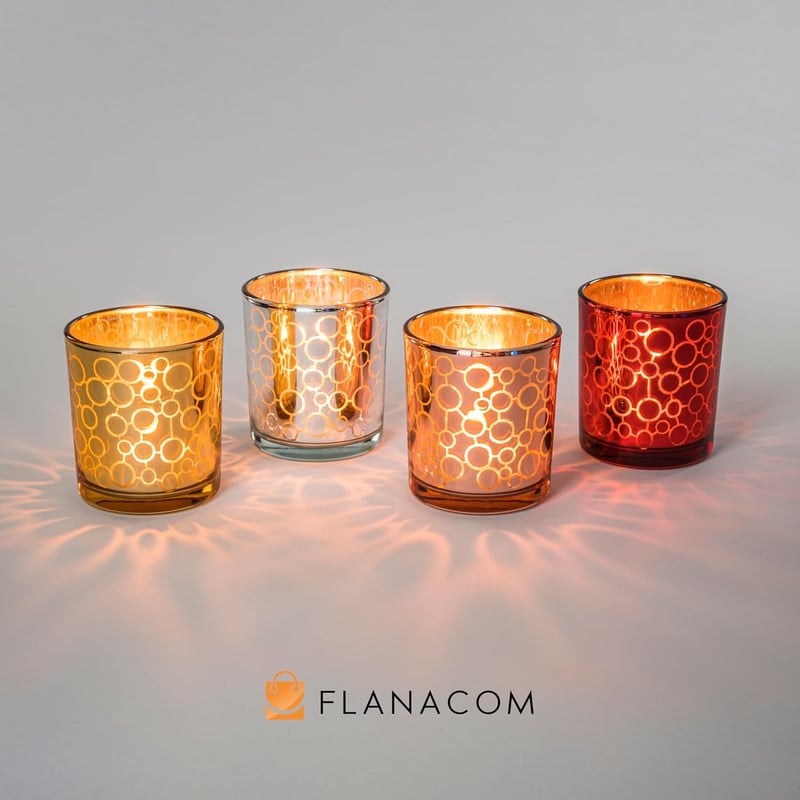 Flanacom Teafény Pohár Szett Üvegből Teafényekkel – Elegáns Gyertyatartó Dekoráció