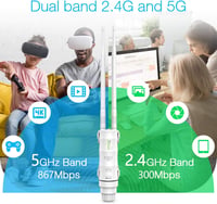 FLASHOWL AC600 Kültéri WiFi Jelismétlő - Vízálló Jelerősítő Dual-Band 2.4G/5GHz Antennával, 600Mbps Adatátvitel, Gigabit Ethernet Porttal 3