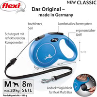 Lăsă flexibilă pentru câini flexi Classic M, 8 m, șnur, albastru, până la 20 kg 2