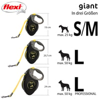 Vodítko pre psov flexi Giant Professional L, 10 m páska, čierna/neónovo žltá, do 50 kg 6