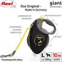 Vodítko pre psov flexi Giant Professional L, 10 m páska, čierna/neónovo žltá, do 50 kg 4