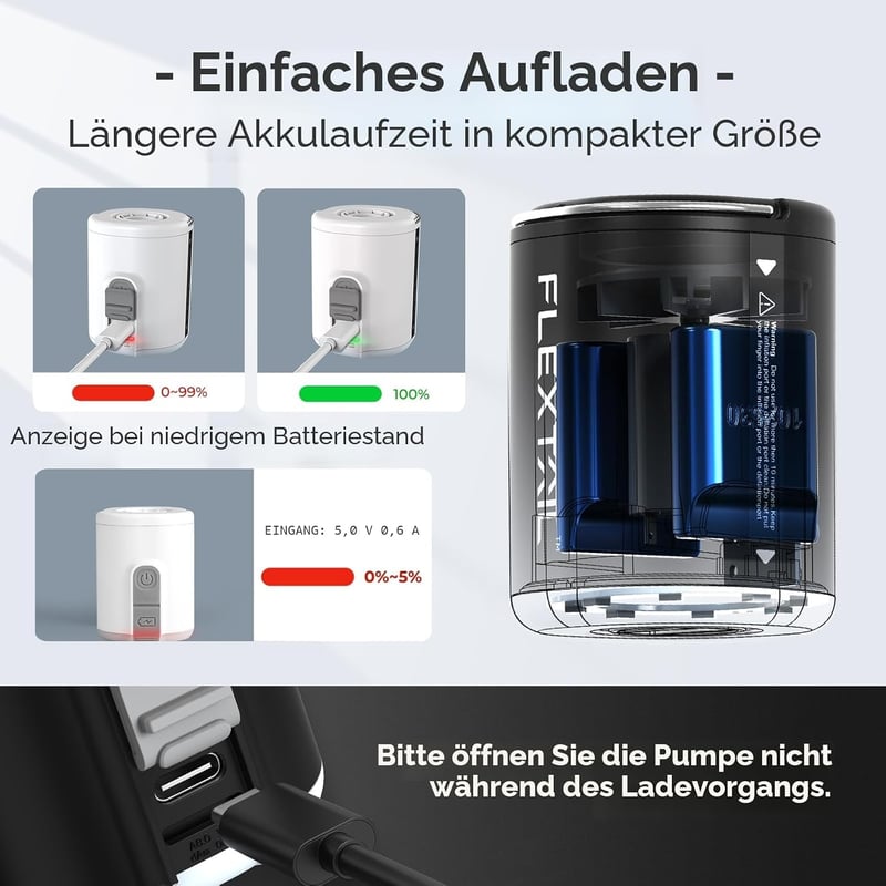 FLEXTAILGEAR elektromos hordozhato minipumpa USB tolto, újratolthető levegőfeltöltő es leeresztő légmatracokhoz úszógumikhoz vákuumtasakokho