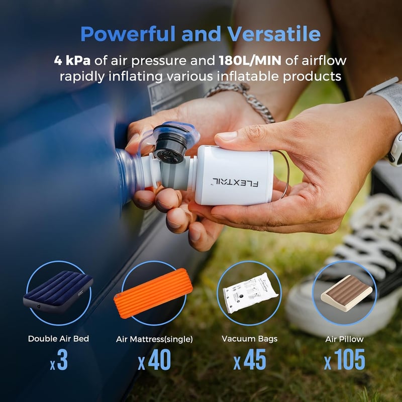 FLEXTAILGEAR elektromos hordozhato minipumpa USB tolto, újratolthető levegőfeltöltő es leeresztő légmatracokhoz úszógumikhoz vákuumtasakokho
