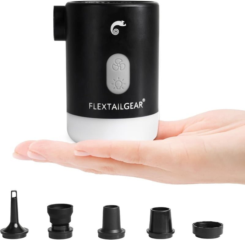 FLEXTAILGEAR Max Pump 2 Pro Hordozható Elektromos Pumpa 4.5 kPa - 3600 mAh Akkumulátor, Állítható Kempinglámpa, Matracokhoz, Medencékhez, Fe