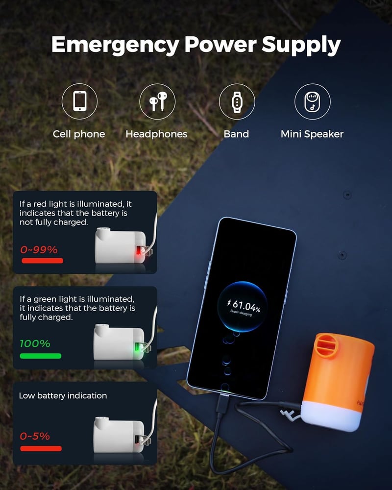 FLEXTAILGEAR Max Pump 2 Pro Hordozható Elektromos Pumpa 4.5 kPa - 3600 mAh Akkumulátor, Állítható Kempinglámpa, Matracokhoz, Medencékhez, Fe
