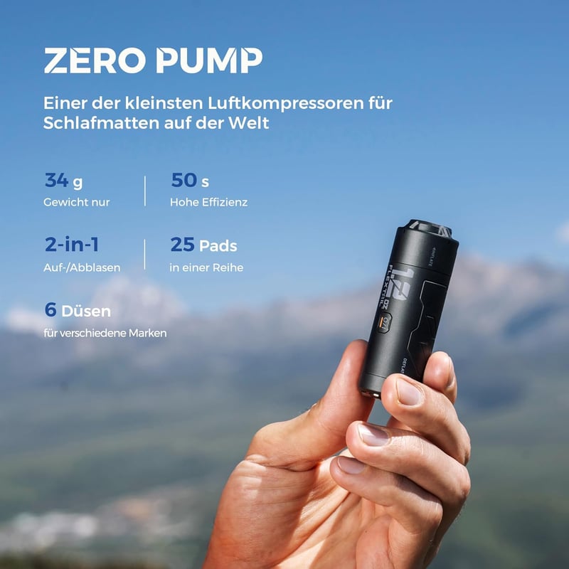 FLEXTAILGEAR Zero Pump Hordozható Elektromos Légpumpa Akkumulátorral, 6 Fúvókával Felfújáshoz és Leeresztéshez Matracokhoz