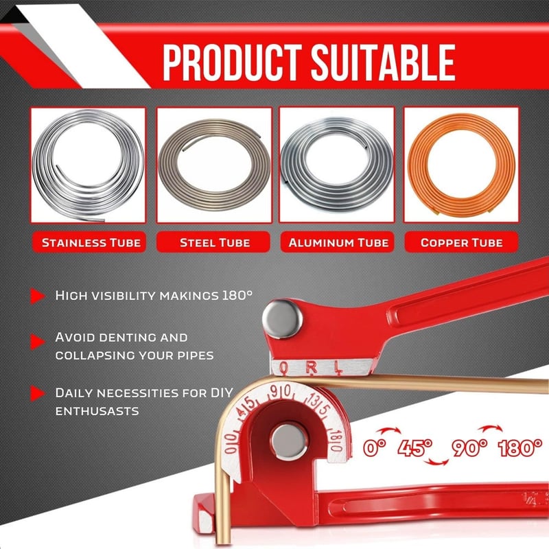 Flexzion Csőhajlító Eszköz - 3 Méretű (1/4", 5/16", 3/8") Kézi Csőhajlító Réz, Alumínium és Fém Csövekhez, 180 Fokos, Erős Alumínium Ötvözet