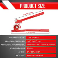 Flexzion Csőhajlító Eszköz - 3 Méretű (1/4", 5/16", 3/8") Kézi Csőhajlító Réz, Alumínium és Fém Csövekhez, 180 Fokos, Erős Alumínium Ötvözet 7