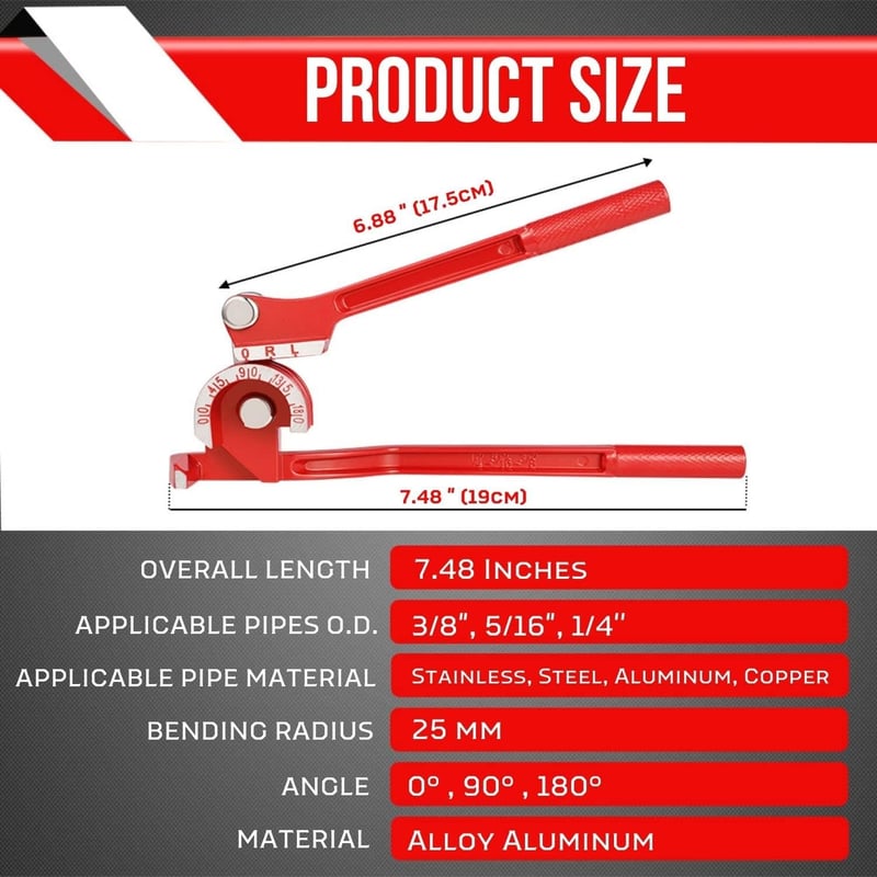 Flexzion Csőhajlító Eszköz - 3 Méretű (1/4", 5/16", 3/8") Kézi Csőhajlító Réz, Alumínium és Fém Csövekhez, 180 Fokos, Erős Alumínium Ötvözet