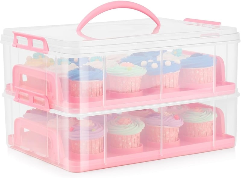 Flexzion Tortadoboz 24 Szeletes + 2 Egész Torta Tárolásához, 2 Szintes Átlátszó Tároló