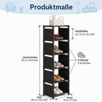 Suport pentru încălțăminte îngust Flhlxzm cu 6 niveluri, 28x26x85 cm, raft metalic pentru organizarea pantofilor 2