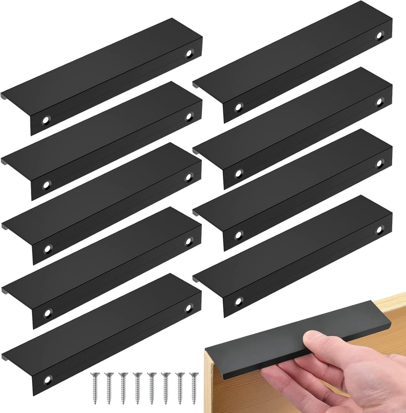 flintronic 10 db Rejtett Bútor Fogantyú 200 mm Lyukközépség Fekete Szekrény Konyha Hálószoba