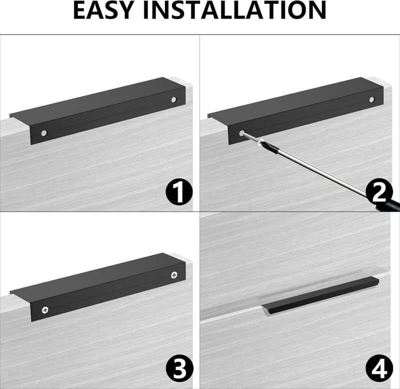 flintronic 10 db Rejtett Bútor Fogantyú 200 mm Lyukközépség Fekete Szekrény Konyha Hálószoba