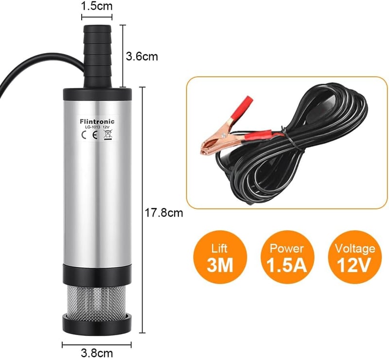 Flintronic 12V Merülő Üzemanyag- és Vízszivattyú 38mm Autó Lakóautó Hajó