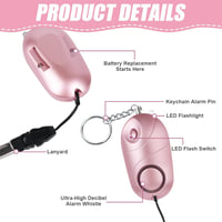 Flintronic személyi riasztó LED-del és kulcstartóval, 140 dB - fekete + pink - 2 db 2