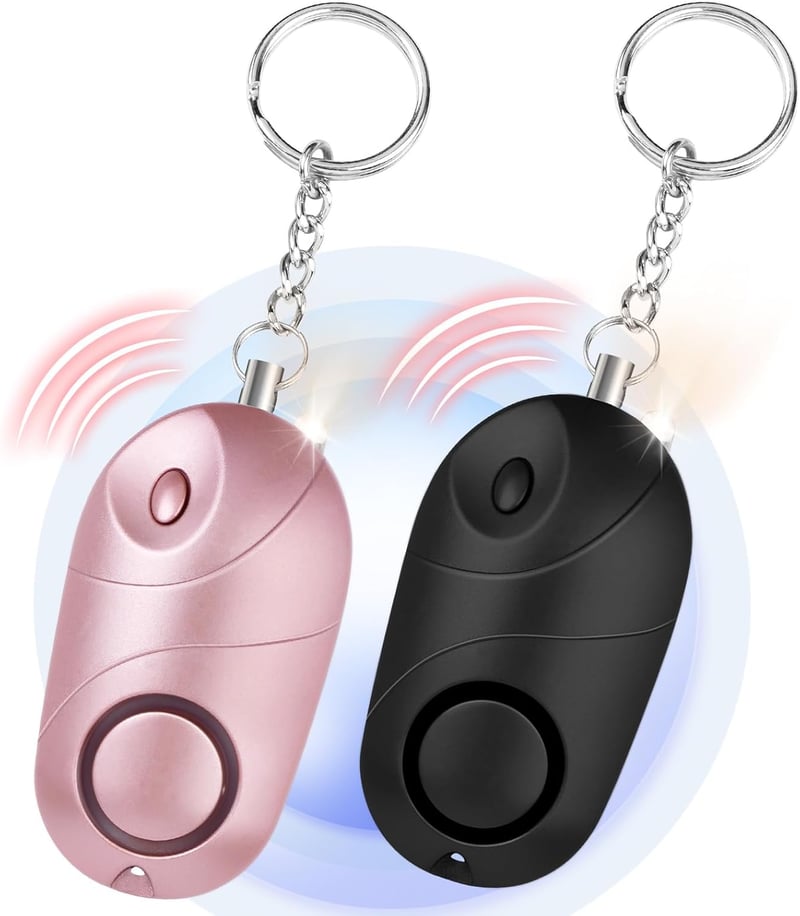 Flintronic személyi riasztó LED-del és kulcstartóval, 140 dB - fekete + pink - 2 db