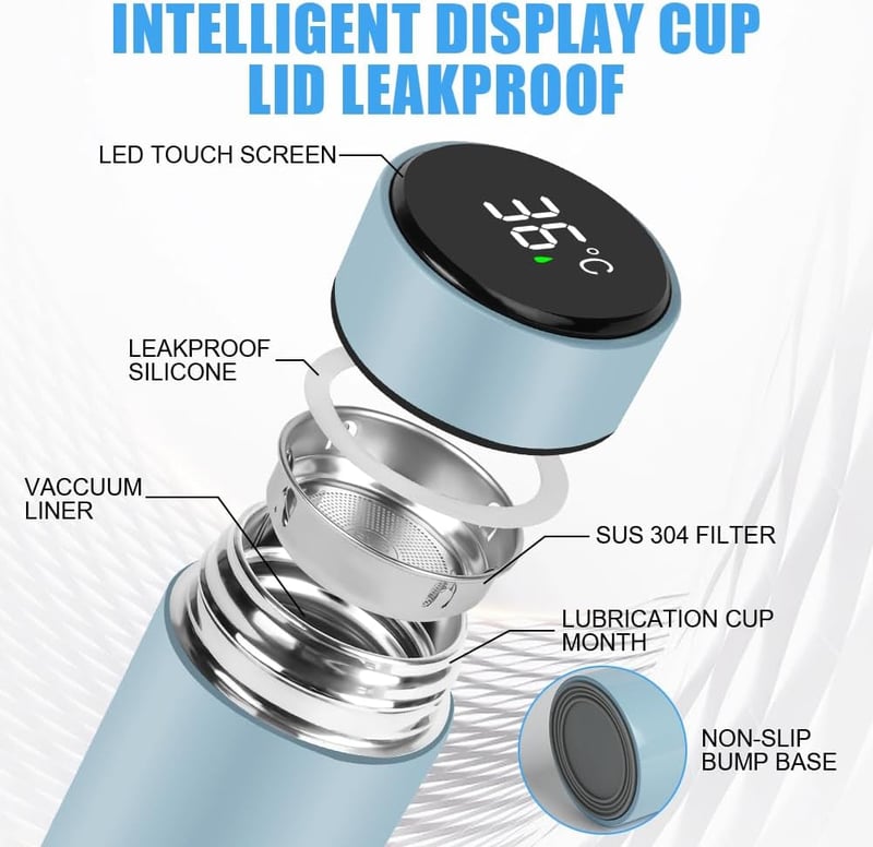 Flintronic 200ml Rozsdamentes Termosz LED Kijelzővel Kék