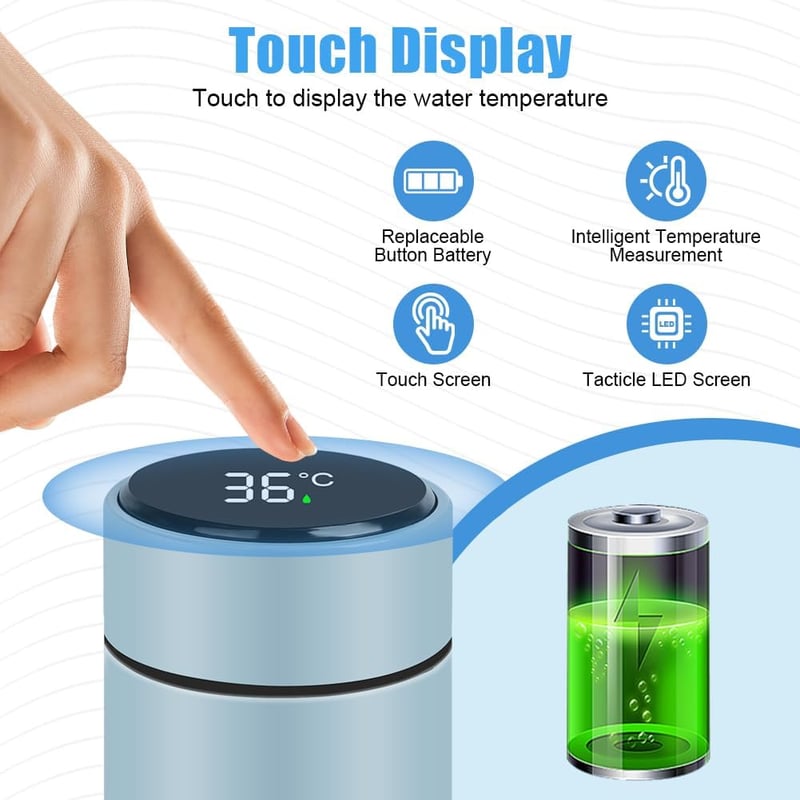 Flintronic 200ml Rozsdamentes Termosz LED Kijelzővel Kék