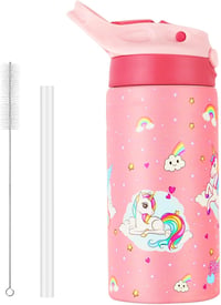 flintronic 350ml Rozsdamentes Gyerek Kulacs Szívószállal, Szorítható Ivópalack Óvodásoknak - BPA Mentes 9