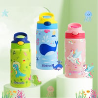 flintronic 350ml Rozsdamentes Gyerek Kulacs Szívószállal, Szorítható Ivópalack Óvodásoknak - BPA Mentes 8