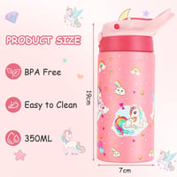flintronic 350ml Rozsdamentes Gyerek Kulacs Szívószállal, Szorítható Ivópalack Óvodásoknak - BPA Mentes 2