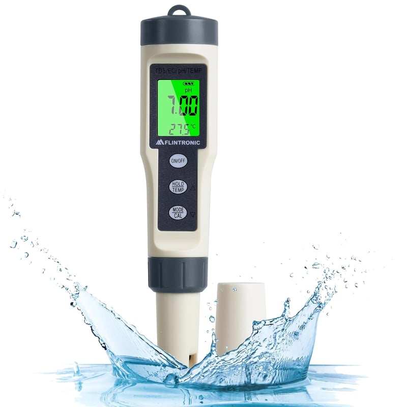 flintronic 4 az 1-ben pH Mérő - pH/TDS/EC/Hőmérséklet Vízminőség Teszter LCD Kijelzővel, 0-14 pH Tartomány, Medence, Ivóvíz, Akvárium Vizsgá