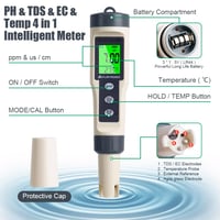 flintronic 4 az 1-ben pH Mérő - pH/TDS/EC/Hőmérséklet Vízminőség Teszter LCD Kijelzővel, 0-14 pH Tartomány, Medence, Ivóvíz, Akvárium Vizsgá 3