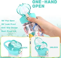 flintronic Sticlă de apă pentru copii cu pai, fără BPA, etanșă - cyan - 500 ml 3