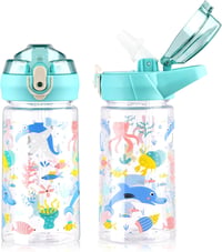 flintronic Sticlă de apă pentru copii cu pai, fără BPA, etanșă - cyan - 500 ml 9