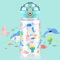 flintronic Sticlă de apă pentru copii cu pai, fără BPA, etanșă - cyan - 500 ml 5