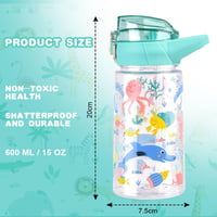 flintronic Sticlă de apă pentru copii cu pai, fără BPA, etanșă - cyan - 500 ml 2