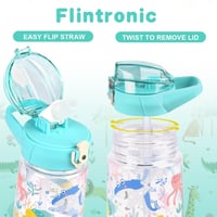 flintronic Sticlă de apă pentru copii cu pai, fără BPA, etanșă - cyan - 500 ml 4